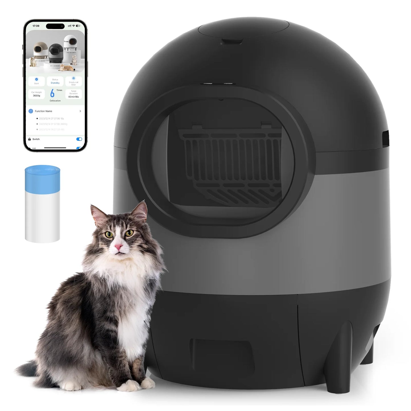 Self-Cleaning Cat Litter Box, Automatic Cat Litter Box 2.4G Wifi with APP Control, Extra Large Capacity for Multiple Cats, Cat Litter Box Self Cleaning, Black