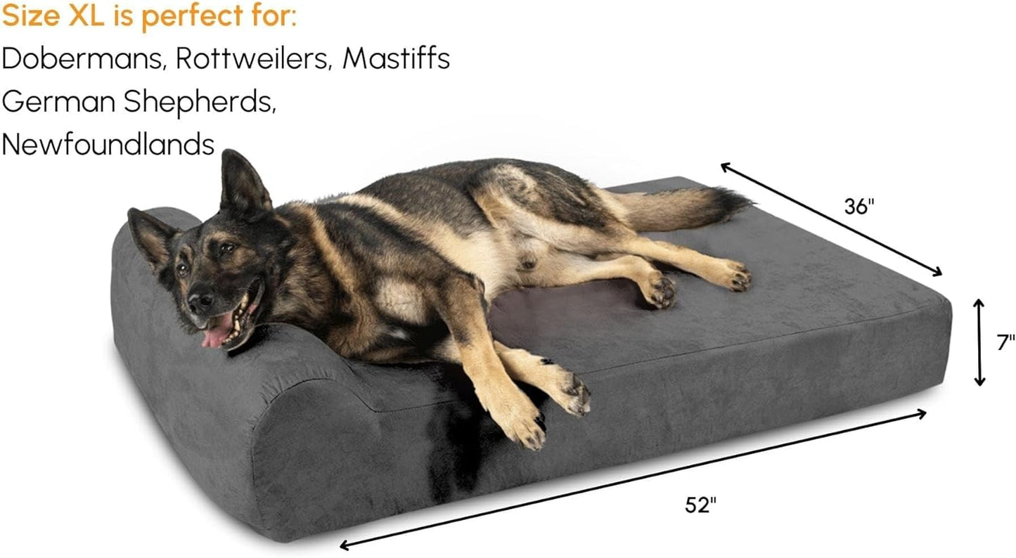7" Pillow Top Orthopedic Dog Bed for Large and Extra Large Breed Dogs (Headrest Edition)