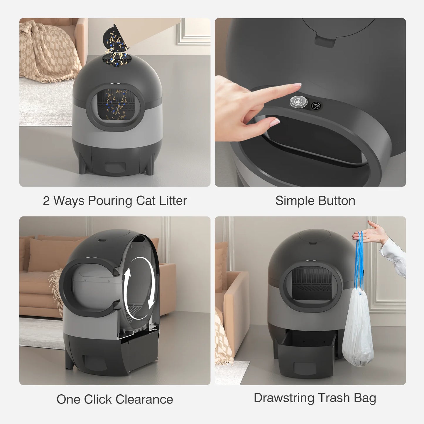 Self-Cleaning Cat Litter Box, Automatic Cat Litter Box 2.4G Wifi with APP Control, Extra Large Capacity for Multiple Cats, Cat Litter Box Self Cleaning, Black