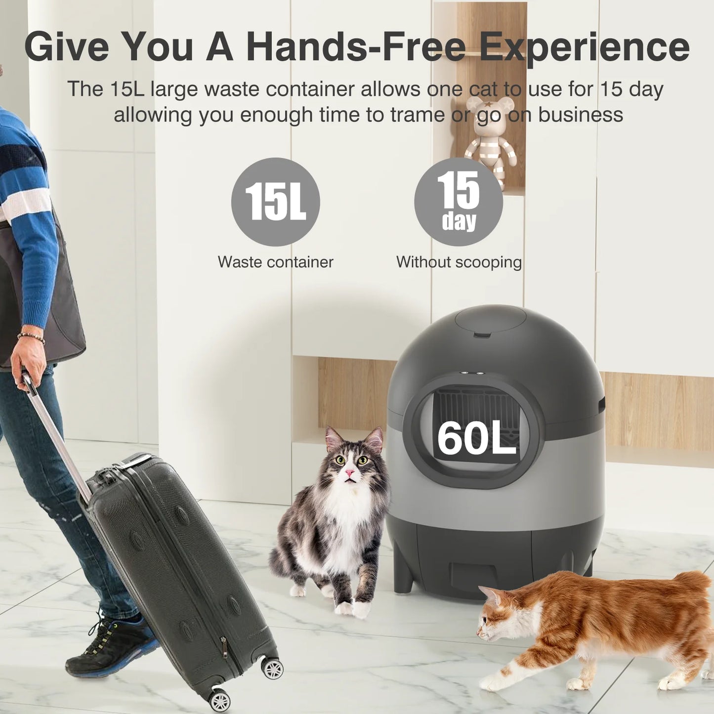 Self-Cleaning Cat Litter Box, Automatic Cat Litter Box 2.4G Wifi with APP Control, Extra Large Capacity for Multiple Cats, Cat Litter Box Self Cleaning, Black