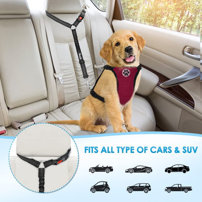 Dog Seat Belt, 2 Pack Pet Car Seatbelt Headrest Restraint Adjustable Puppy Safety Seat Belt Reflective Elastic Bungee Connect Dog Harness in Vehicle Travel Daily Use