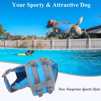 Life Jacket for Dogs of Sports Style, Water Vest Jacket for Dog, Heavy Duty Pet Safety Vest, Comfortable Neoprene Lifejackets with Hook & Loop Closure, Blue, Xsmall