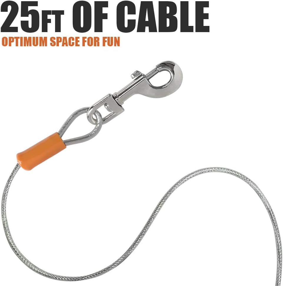 Pet Reflective Tie Out Cable for Large Dog up to 90 Pound, 25 Feet