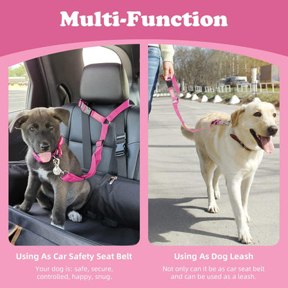 2 Packs Dog Cat Safety Seat Belt Strap Car Headrest Restraint Adjustable Nylon Fabric Dog Restraints Vehicle Seatbelts Harness