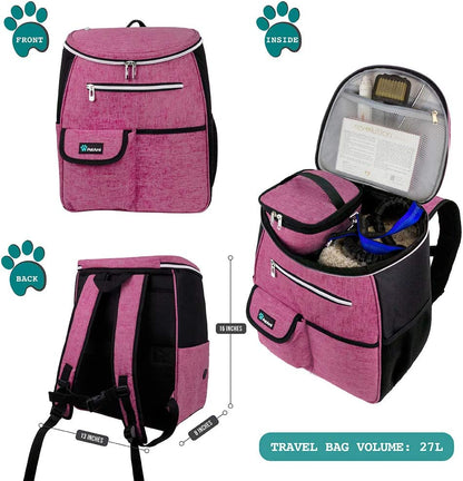 Dog Travel Bag Backpack, Airline Approved Dog Bags for Traveling, Puppy Diaper Bag Supplies, Pet Camping Essentials Hiking Accessories Dog Mom Gift, Food Container, Collapsible Bowls, Pink