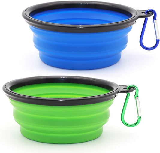 Collapsible Dog Bowl, 2 Pack Collapsible Dog Water Bowls for Cats Dogs, Portable Pet Feeding Watering Dish for Walking Parking Traveling with 2 Carabiners