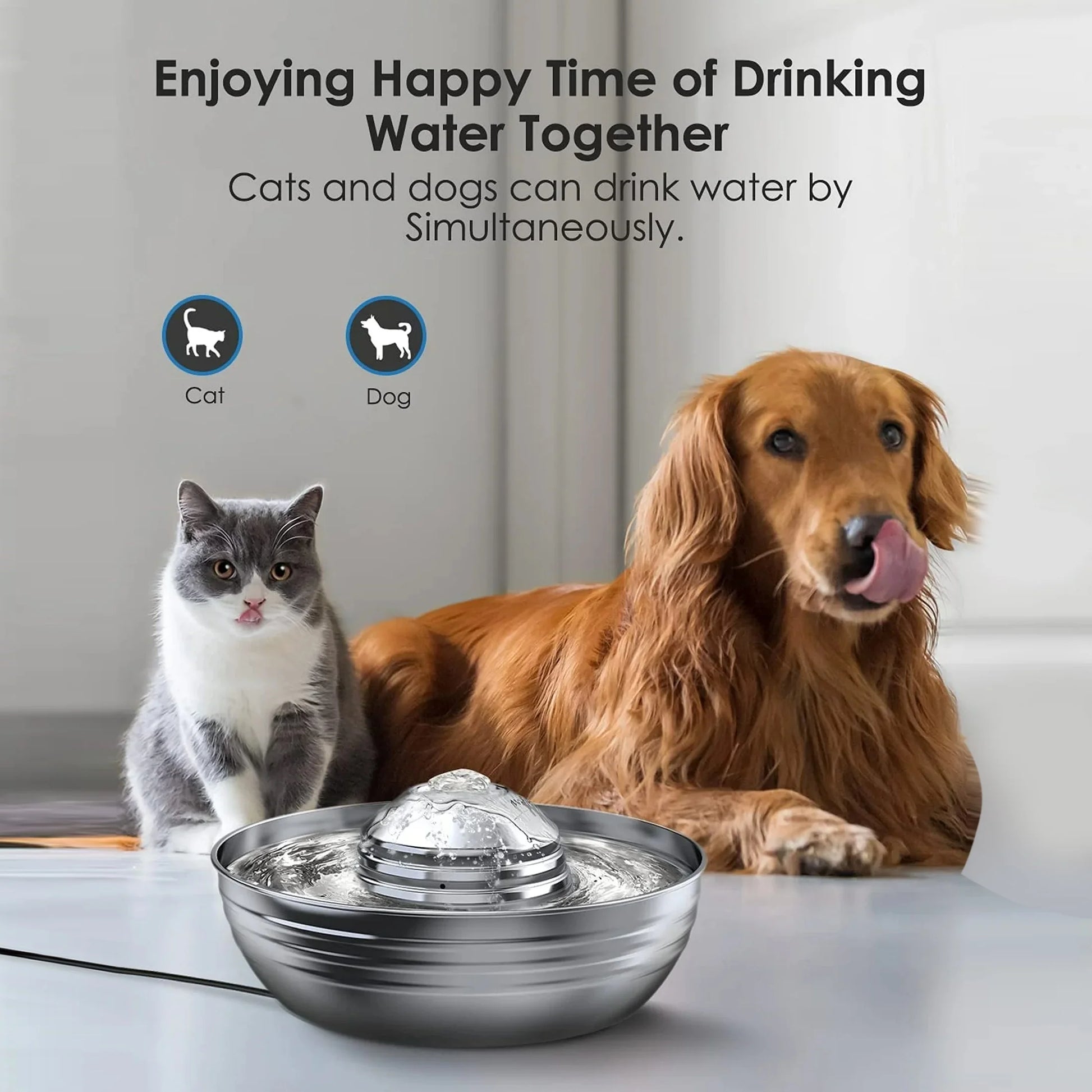 2L/67Oz Cat Water Fountain, 304 Stainless Steel Water Fountain for Cats Inside, Pet Water Fountain with 3 Filters & Quiet Pump, Cat Water Bowl with Automatic Filtration System - Silver