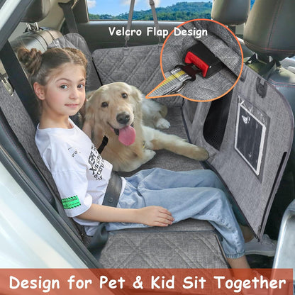 Car Dog Cover with Zipper- Car Hammock for Dogs Waterproof - Dog Car Seat Cover for Back Seat with Mesh Window Big Pocket for Car/Suv Nonslip Rubber Back Washable Luxury Material