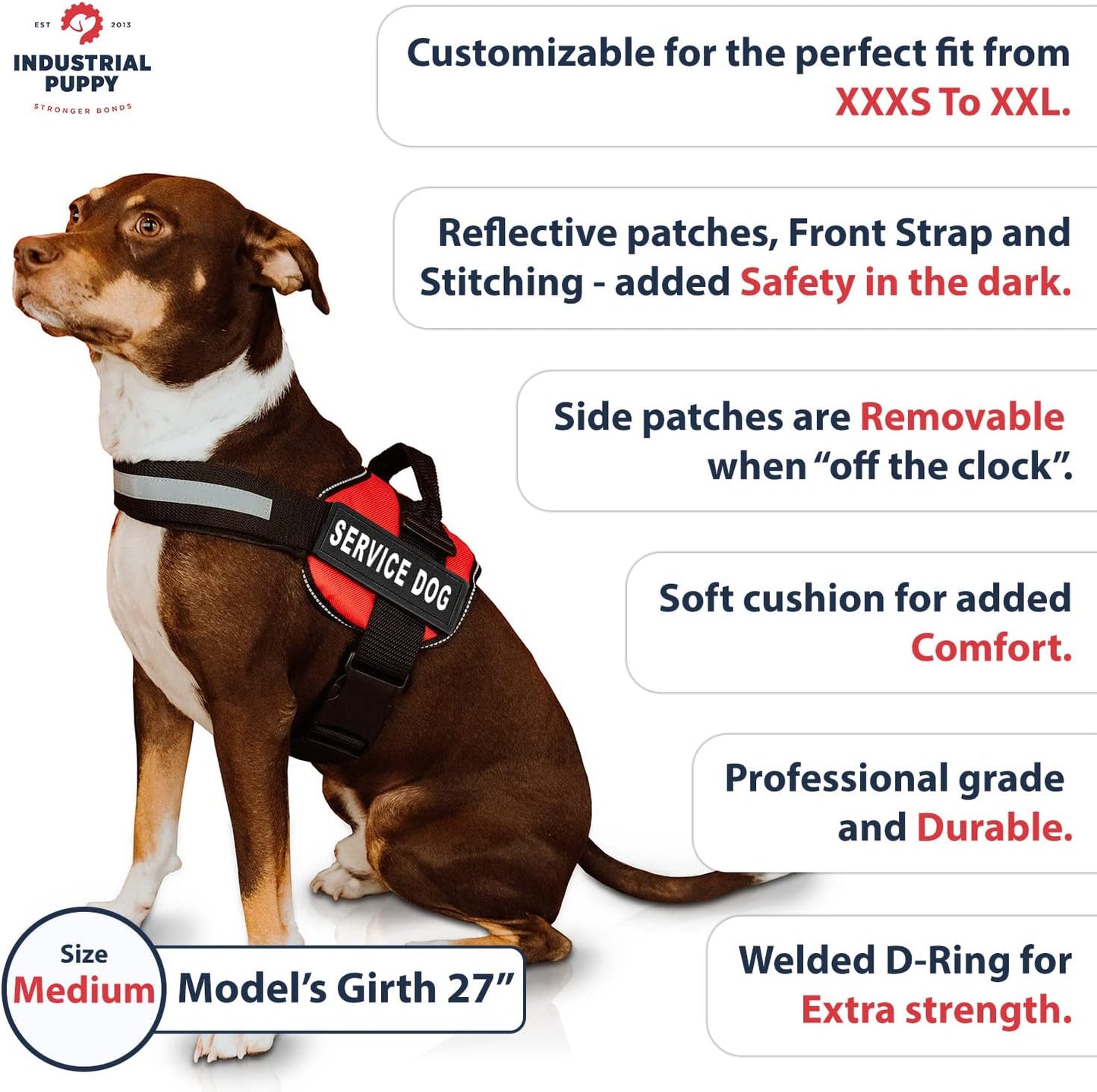 Service Dog Vest with Hook and Loop Straps & Matching Service Dog Leash Set - Harnesses from XXS to XXL - Service Dog Harness Features Reflective Patch and Comfortable Mesh Design