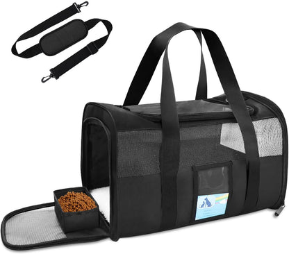 Pet Carrier Airline Approved, Cat Carriers for Medium Cats Small Cats, Soft Dog Carriers for Small Dogs Medium Dogs, TSA Approved Pet Carrier for Cats Dogs of 15 Lbs, Puppy Carrier,Black