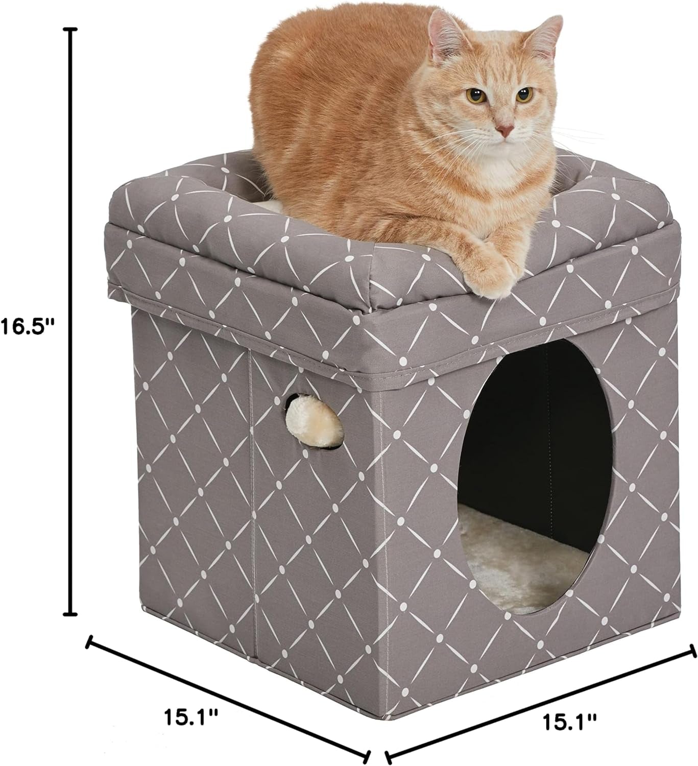 Cat Cube - Cat House / Cat Condo in Fashionable Mushroom Diamond Print, 15.5L X 15.5W X 16.5H Inches