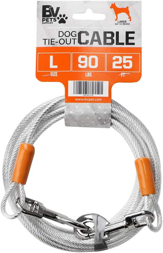 Pet Reflective Tie Out Cable for Large Dog up to 90 Pound, 25 Feet