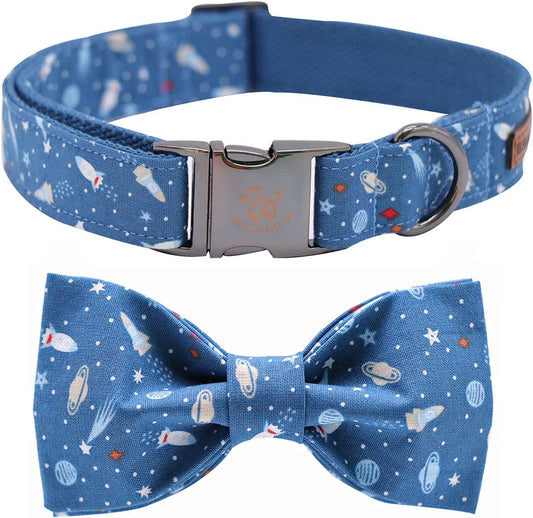 Dog Collar with Bow, Cotton & Webbing, Bowtie Dog Collar, Adjustable Dog Collars for Small Medium Large Dogs and Cats