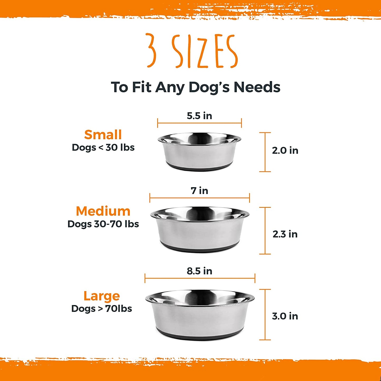 Dog Bowls Set - Non-Slip Bottom - No Spill Design - Dishwasher Safe - for Small and Large Pets - Stainless Steel Dog Water Bowl - Dog Dishs - Steel Dog Bowls - Doggie Bowls - (Small 5.5”)