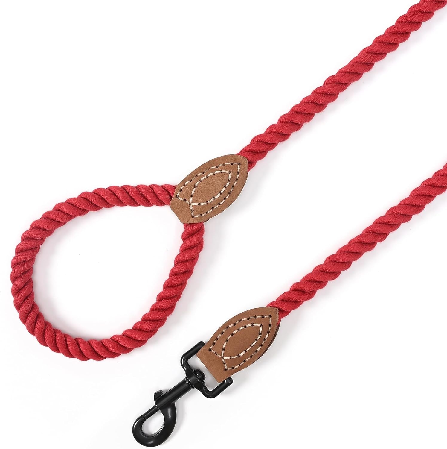 Dog Leash | Braided Cotton Rope Dog Leashes with Leather Tailor Tip | 5 Feet Dog Leash W Heavy Duty Metal Clasp | Wedding Dog Leash (Red, 60 Inches)