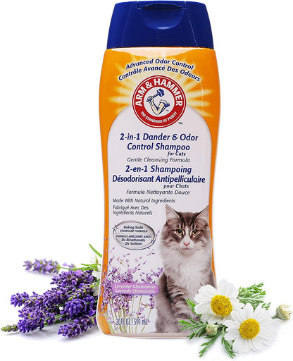 2-In-1 Deodorizing & Dander Reducing Shampoo for Catscat Dander Remover for Cat Dander and Cat Odorsbaking Soda Moisturizes and Deodorizes, Lavender Chamomile Scent 20 Fl Oz`